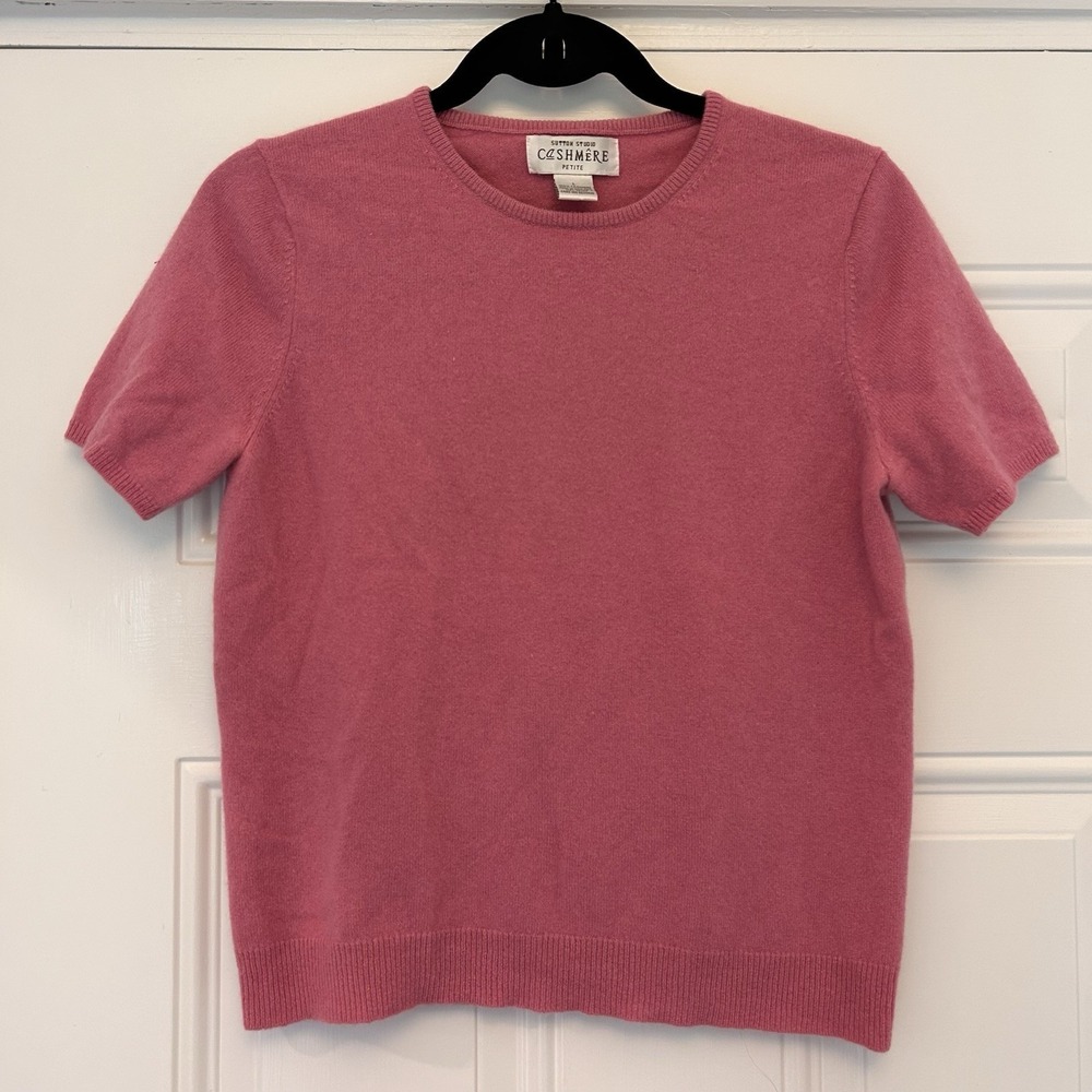 Sutton Studio Sweater L Pink Mauve Cashmere Classic Short Sleeve Crewneck Fairy